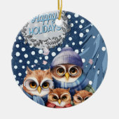 Prettige feestdagen Uil Familie Kerst Ornament (Voorkant)