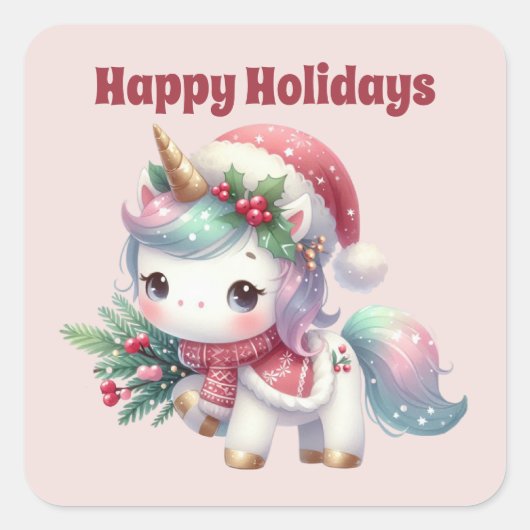Prettige feestdagen UNICORN Christmas Vierkante Sticker (Voorkant)