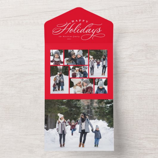 prettige feestdagen unieke drievoudig rode fotocol all in one uitnodiging (Binnen)