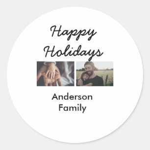 Prettige feestdagen vader zoon kerst foto familie  ronde sticker