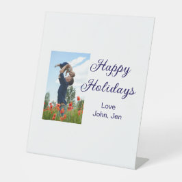 Prettige feestdagen vader zoon kerstcadeaus m reclamebord met voetstuk