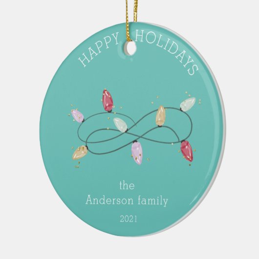 Prettige feestdagen Vakantie Lichten Kleurrijk Keramisch Ornament (Links)