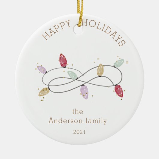 Prettige feestdagen Vakantie Lichten Kleurrijk Keramisch Ornament (Voorkant)