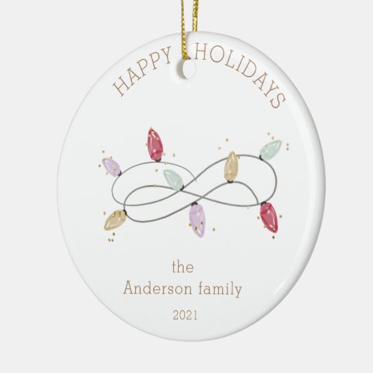 Prettige feestdagen Vakantie Lichten Kleurrijk Keramisch Ornament (Links)