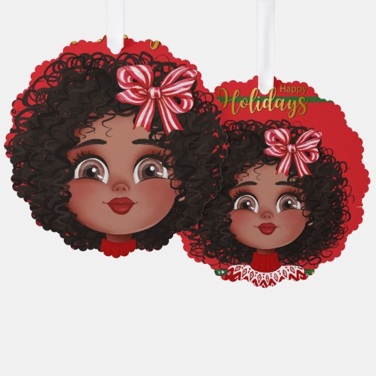 Prettige feestdagen Van Curly Girl Ornament Kaart (Voorkant / Achterkant)