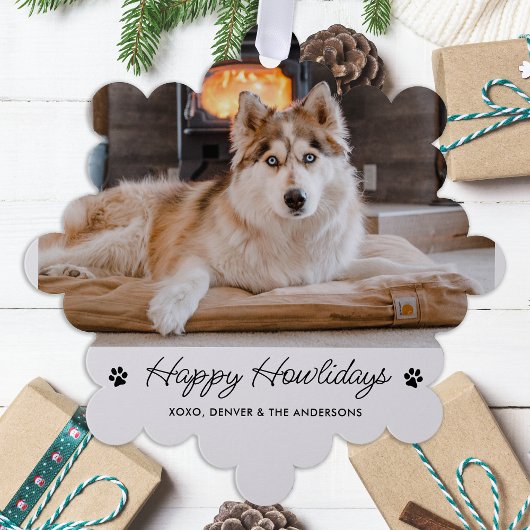 prettige feestdagen van de foto van de Dog Cute Pe Ornament Kaart