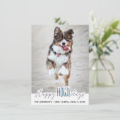 Prettige feestdagen van de hond - grijs blauw huis feestdagenkaart (Staand voorkant)