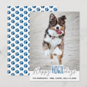 Prettige feestdagen van de hond - grijs blauw huis feestdagenkaart (Voorkant / Achterkant)