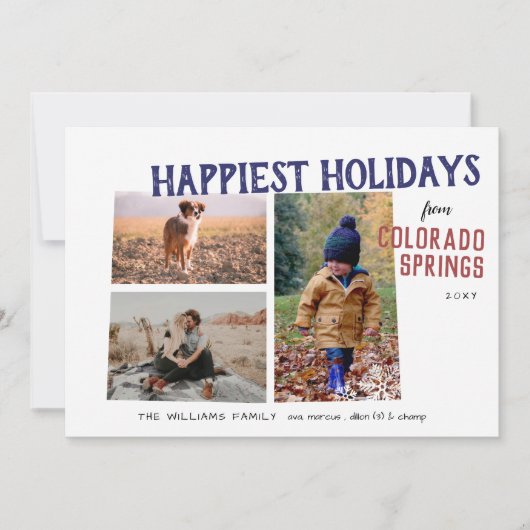 Prettige Feestdagen vanuit Colorado Three Photo Feestdagenkaart (Voorkant)