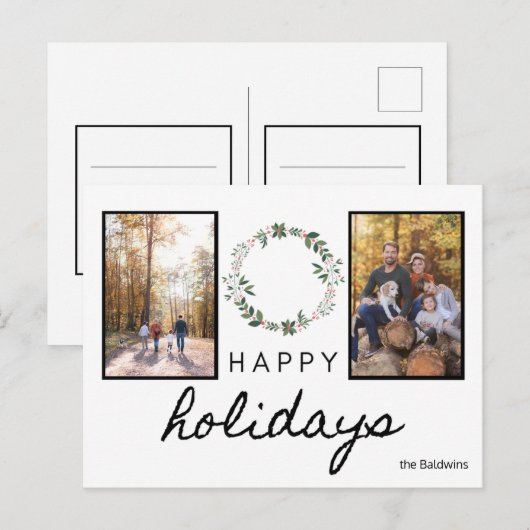 prettige feestdagen vette zwarte en witte doopvont briefkaart (Voorkant / Achterkant)