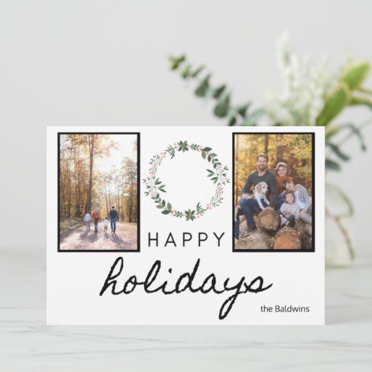 prettige feestdagen vette zwarte en witte doopvont feestdagenkaart (Staand voorkant)