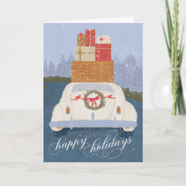 prettige feestdagen Vintage Car & Gifts Wenskaart Kaart