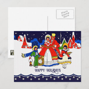 prettige feestdagen. Vintage KerstCarolers Feestdagenkaart