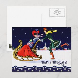 prettige feestdagen. Vintage-kerstscène Feestdagenkaart