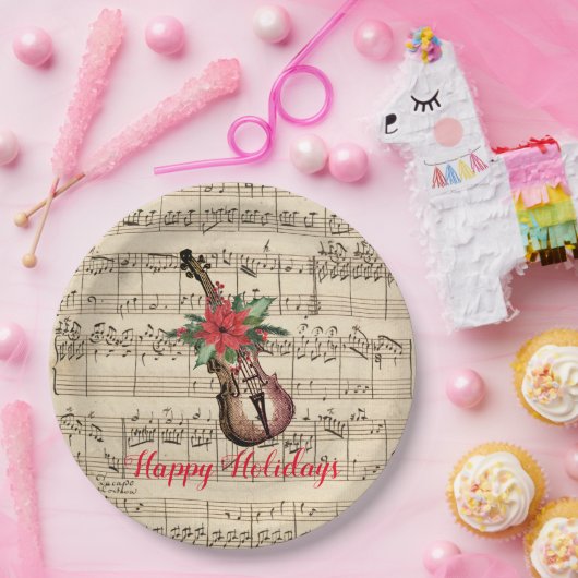 prettige feestdagen  Violin en vel Music Papieren Bordje (Feest)