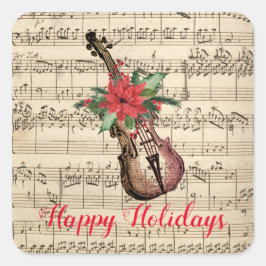 prettige feestdagen Violin en vel Music Vierkante Sticker