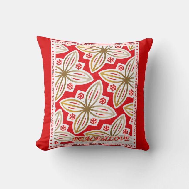 prettige feestdagen | Vrede en liefde | Poinsettia Kussen (Voorkant)
