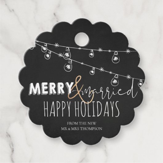 Prettige feestdagen Vrolijk en getrouwd zwart wit Bedankjes Labels (Voorkant)