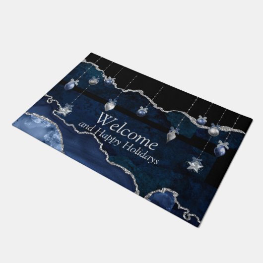 Prettige feestdagen Vrolijk kerstfeest in blauw &  Deurmat (Schuin)