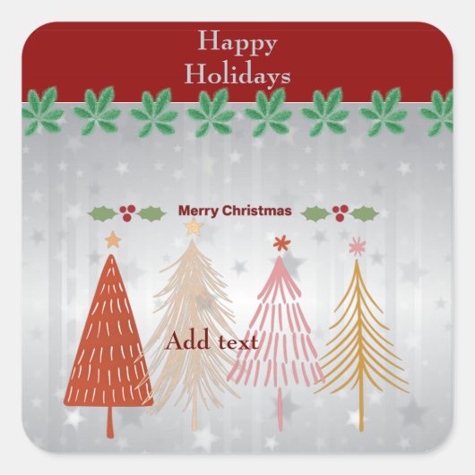 prettige feestdagen, vrolijk kerstfeest, SJABLOON, Vierkante Sticker (Voorkant)
