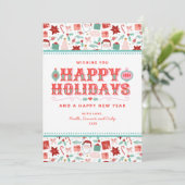 Prettige feestdagen Vrolijk | Retro roze en rode H Feestdagenkaart (Staand voorkant)