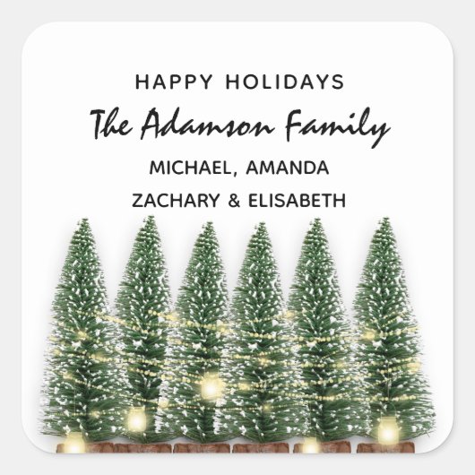 Prettige feestdagen Vrolijke Kerstboom Naam Wit Vierkante Sticker (Voorkant)