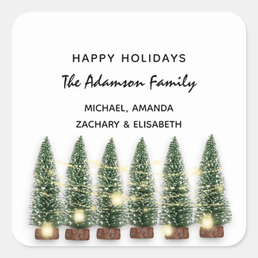 Prettige feestdagen Vrolijke Kerstboom Naam Wit Vierkante Sticker (Voorkant)
