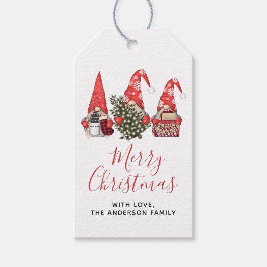 Prettige feestdagen Vrolijke Kerstmis Tuin Gnome B Cadeaulabel (Voorkant)