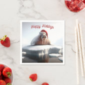 Prettige feestdagen Walrus draagt een kerstmuts Servet (Insitu)