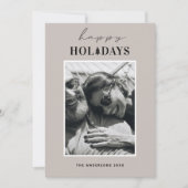 Prettige feestdagen €? | Warm licht taupe kerstfot Feestdagenkaart (Voorkant)
