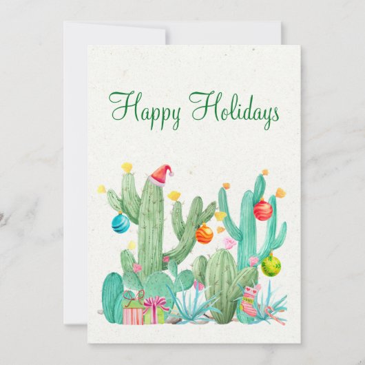 Prettige Feestdagen Watercolor Cactus Woestijn Zui Feestdagenkaart (Voorkant)