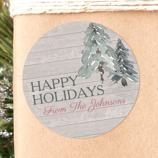 Prettige feestdagen Waterverf Aangepaste naam Ronde Sticker