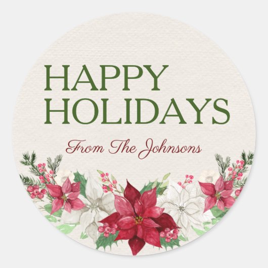 Prettige feestdagen Waterverf Aangepaste naam Ronde Sticker (Voorkant)