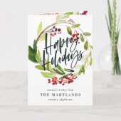 Prettige feestdagen waterverf bloemenfoto Vakantie Kaart (Voorkant)