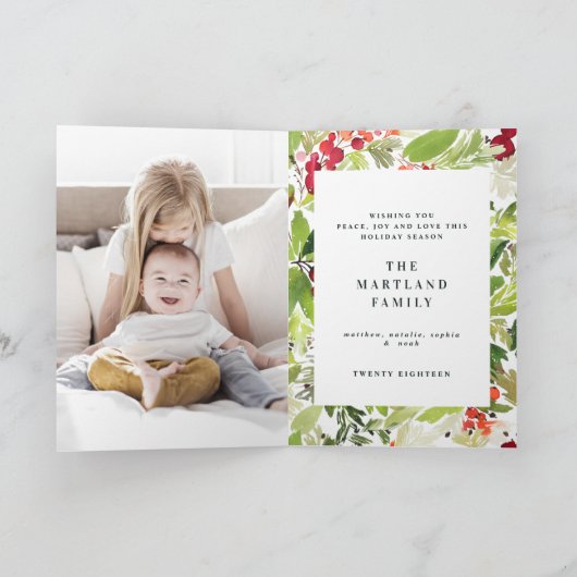 Prettige feestdagen waterverf bloemenfoto Vakantie Kaart (Binnen)