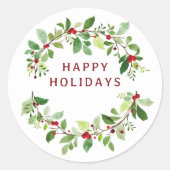 Prettige feestdagen Waterverf Botanische Kerst Ronde Sticker (Voorkant)
