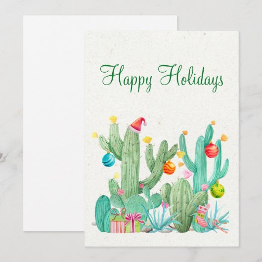 Prettige Feestdagen Waterverf Cactus Woestijn Zuid Feestdagenkaart (Voorkant / Achterkant)