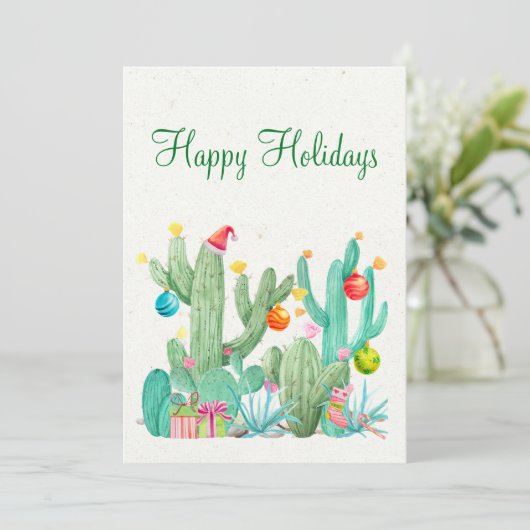 Prettige Feestdagen Waterverf Cactus Woestijn Zuid Feestdagenkaart (Staand voorkant)