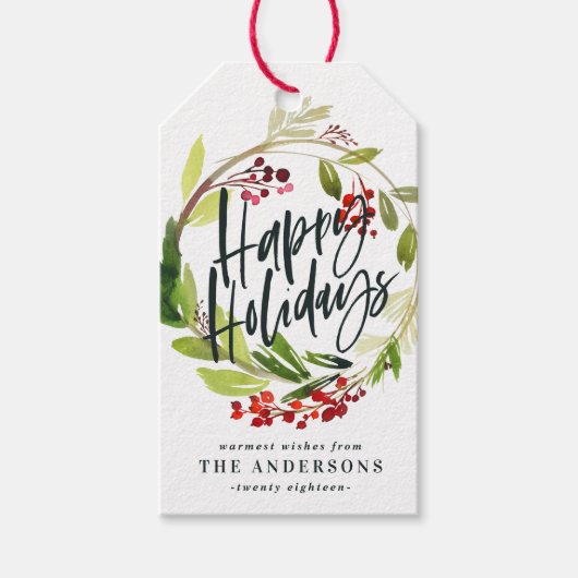 prettige feestdagen waterverf cadeaulabel (Voorkant)