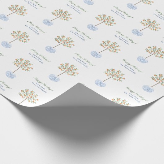 prettige feestdagen Waterverf Citrus Tree Chinoise Cadeaupapier (Hoek)