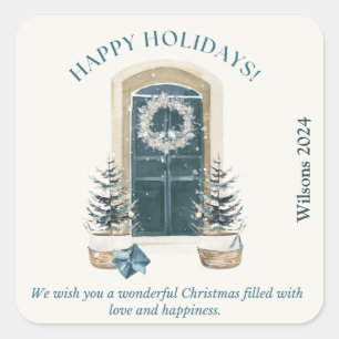 Prettige feestdagen waterverf familienaam sticker