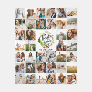 prettige feestdagen waterverf floral Holiday famil Fleece Deken