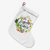 Prettige feestdagen waterverf floral Holiday Grote Kerstsok (Voorkant (Hangend))