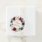 prettige feestdagen Waterverf Floral Wreath Gold Bedankjes Labels (In situ)