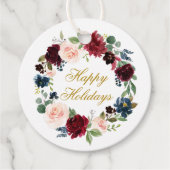 prettige feestdagen Waterverf Floral Wreath Gold Bedankjes Labels (Voorkant)