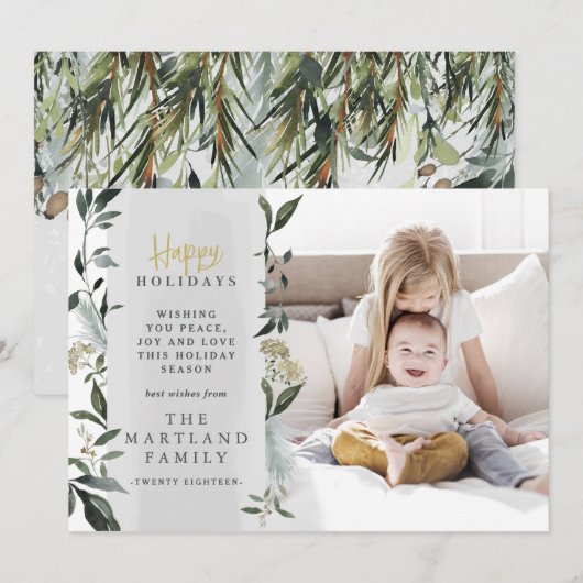 prettige feestdagen waterverf foliage feestdagenkaart (Voorkant / Achterkant)