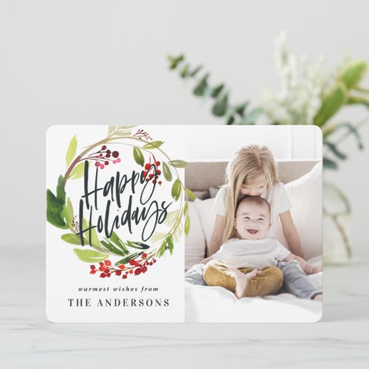 Prettige feestdagen waterverf foto feestdagenkaart (Staand voorkant)