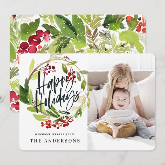 Prettige feestdagen waterverf foto feestdagenkaart (Voorkant / Achterkant)