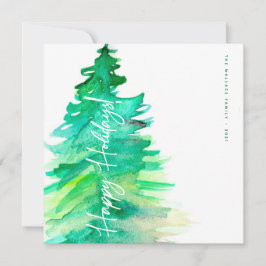 Prettige feestdagen Waterverf Groene dennenboom Feestdagenkaart