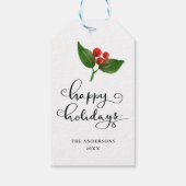 prettige feestdagen Waterverf Holly Holiday Script Cadeaulabel (Achterkant)